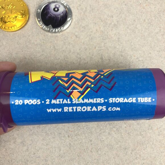 Retro Kaps Pogs 20 Pogs 2 Metal Slammers Storage Tube - Picture 7 of 8